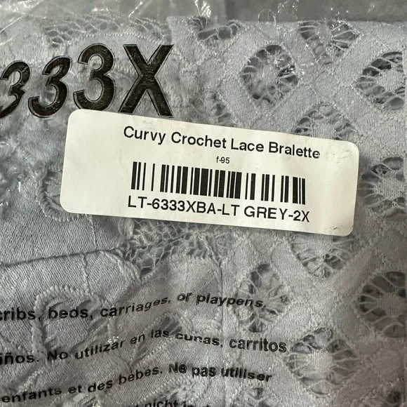 Curvy crochet lace bralette, size 2X, light grey. - Picture 6 of 6